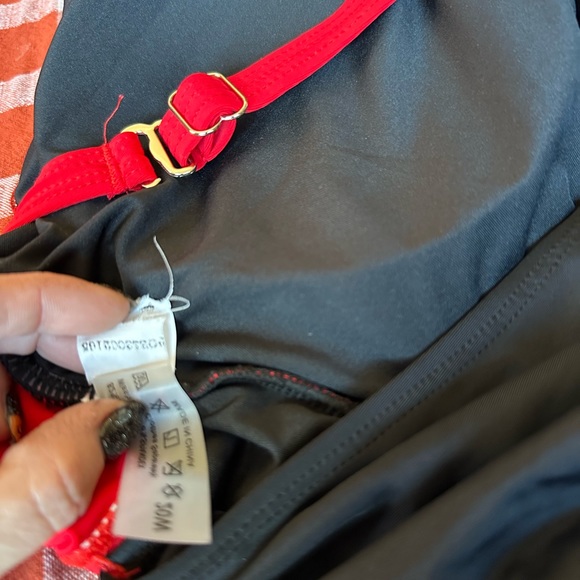 Daci Women Red Black Plus Size Swimsuits 1 Piece Cutout Tummy Control V Neck - Picture 7 of 10